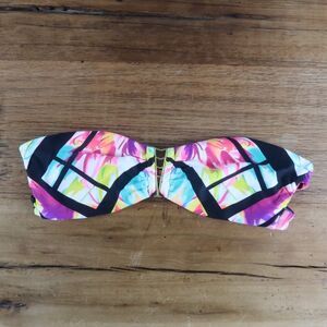 B SWIM BLACK PINK & PURPLE ABSTRACT PRINT BANDEAU SWIM TOP SIZE MEDIUM